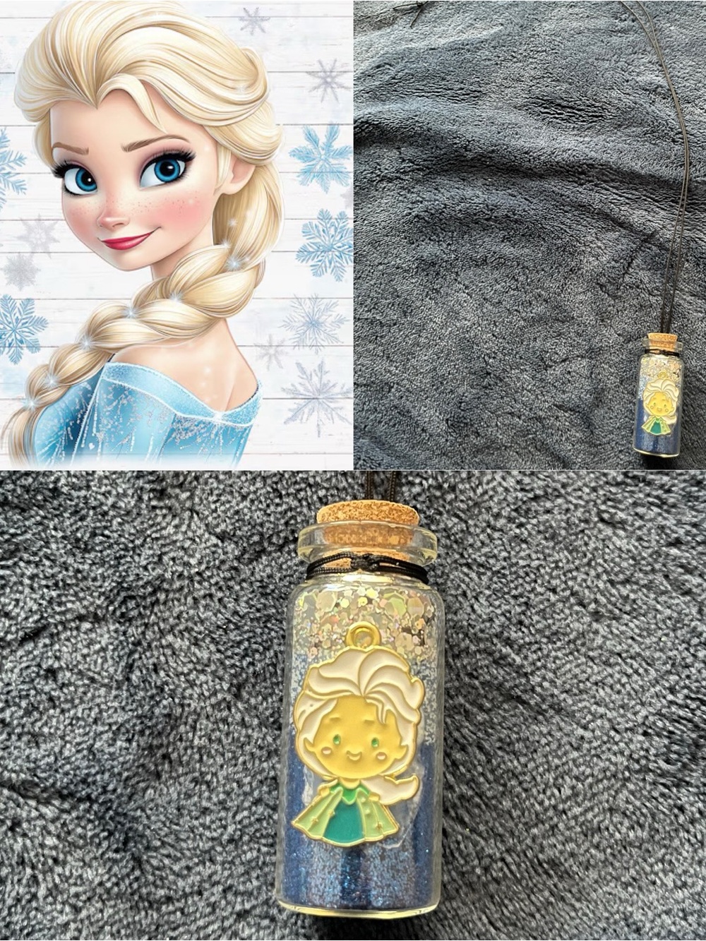 Disney Frozen Elsa Inspired Glass Potion Fairy Bottle Necklace w/ Pendant